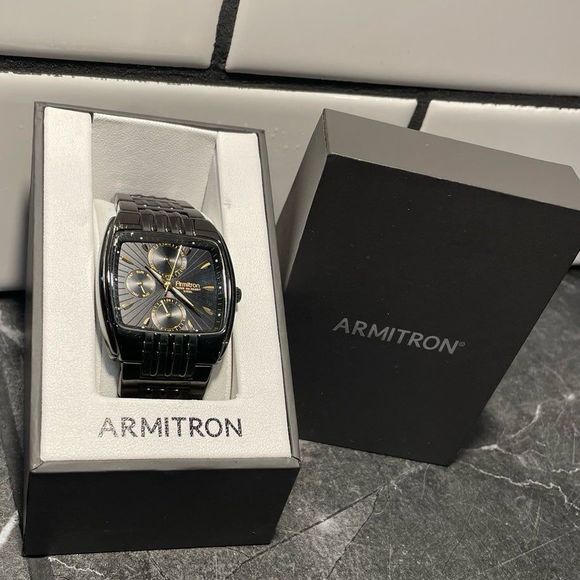 Mens Black Steel Armitron Watch with Original Box - New Battery - Picture 3 of 6